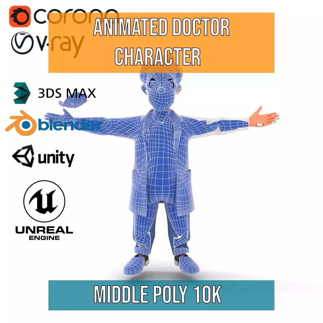 Animated Doctor Character 3D Model – Low-Poly Rigged Asset, FBX - View 26