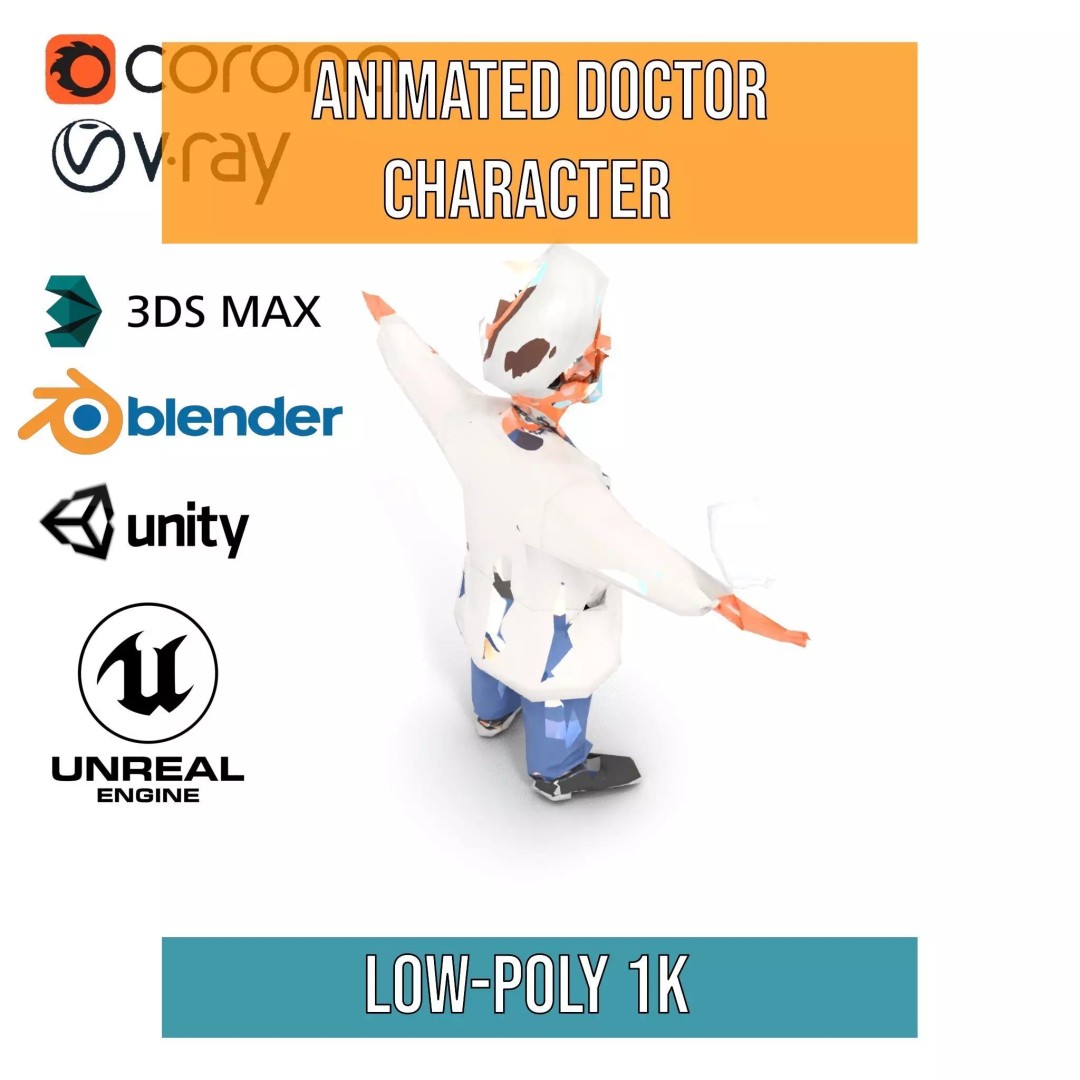 Animated Doctor Character 3D Model – Low-Poly Rigged Asset, FBX - View 27