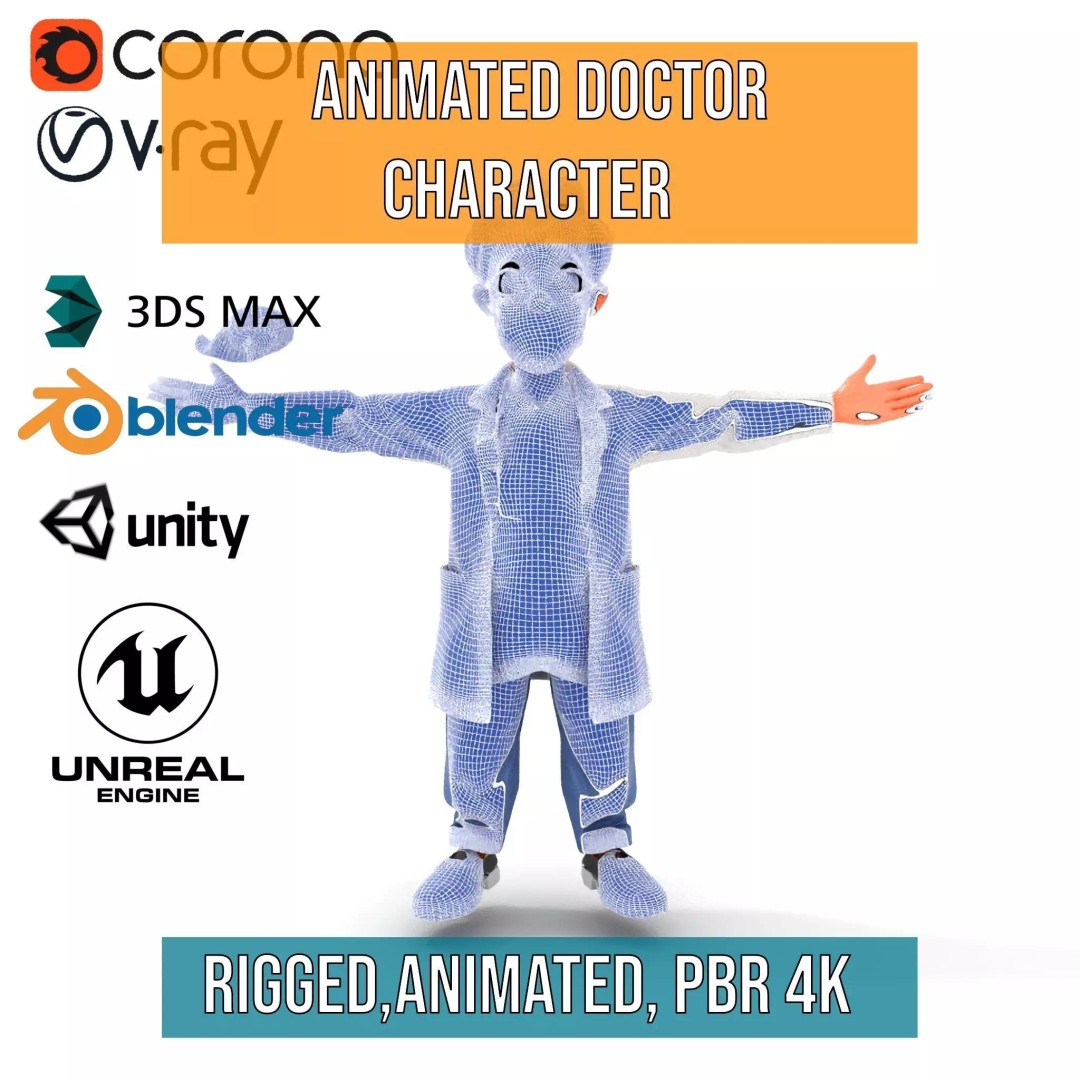 Animated Doctor Character 3D Model – Low-Poly Rigged Asset, FBX - View 28