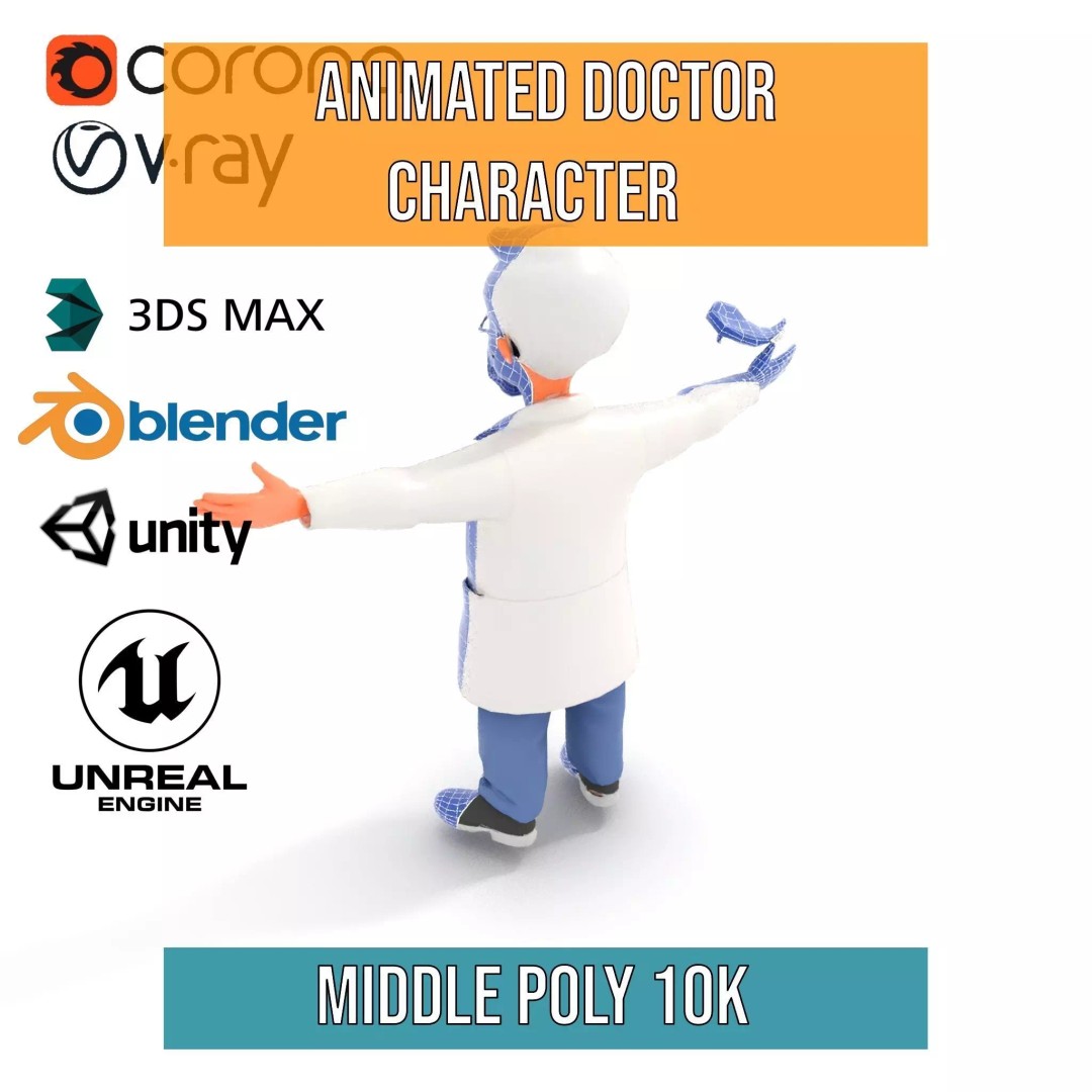 Animated Doctor Character 3D Model – Low-Poly Rigged Asset, FBX - View 29