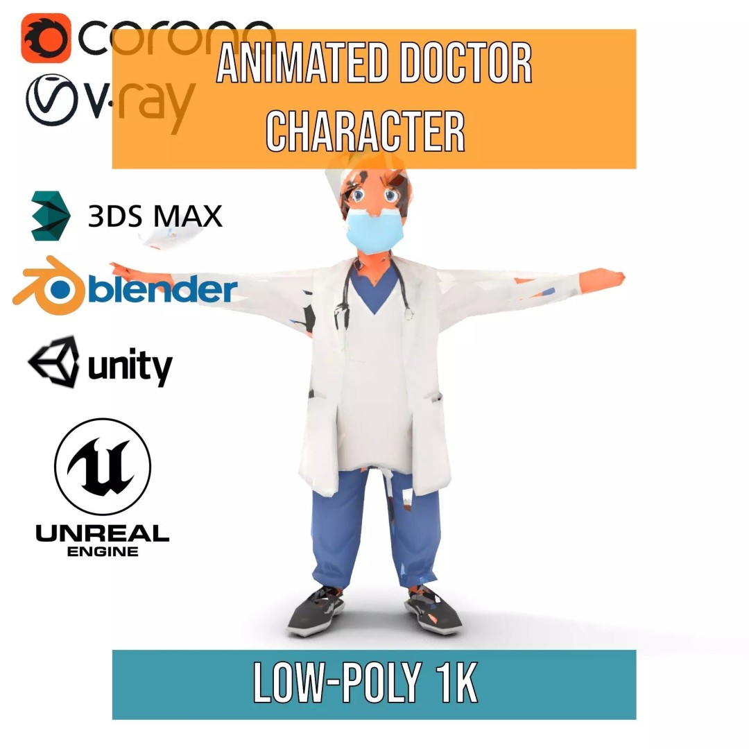 Animated Doctor Character 3D Model – Low-Poly Rigged Asset, FBX - View 30