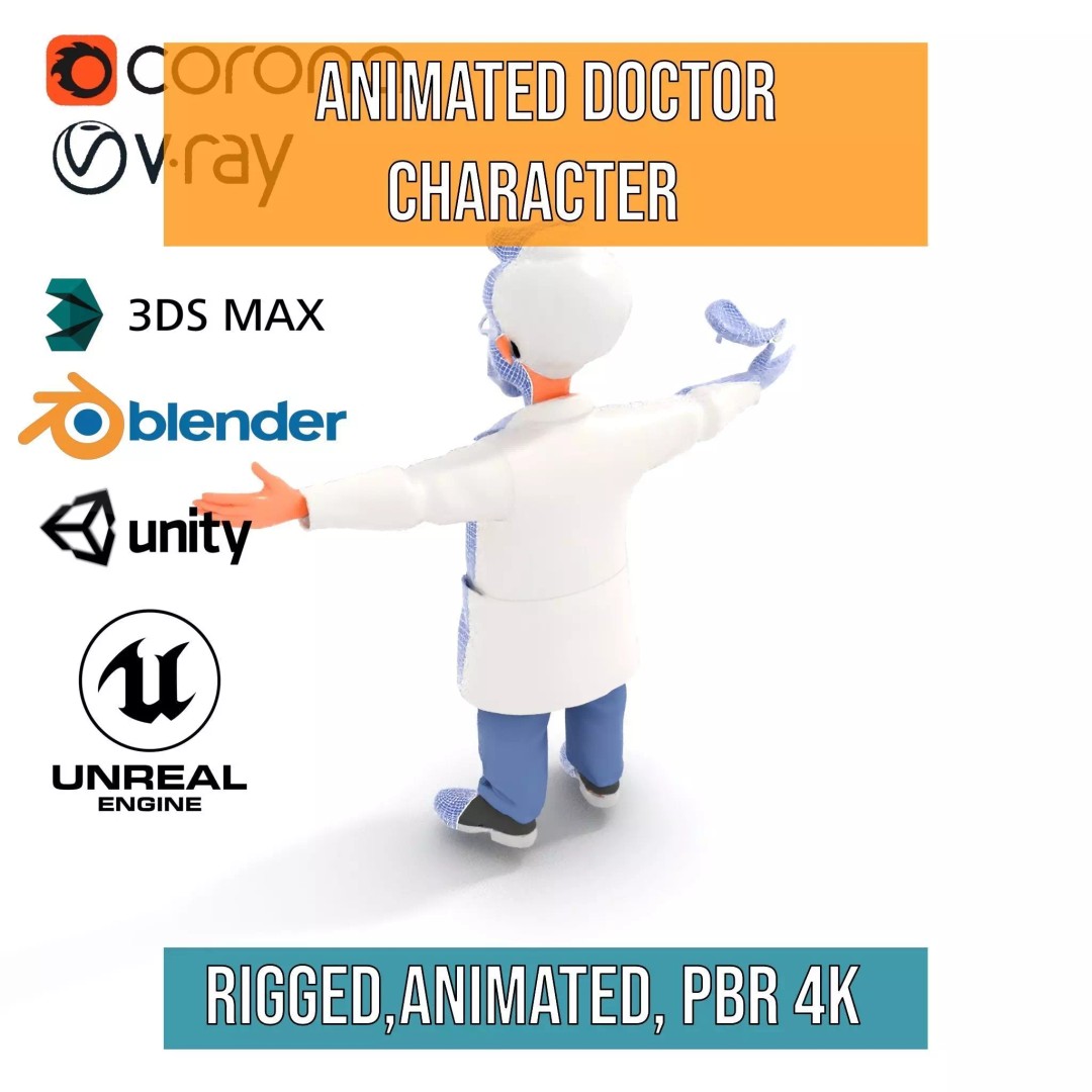 Animated Doctor Character 3D Model – Low-Poly Rigged Asset, FBX - View 31