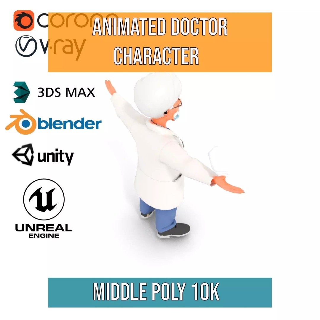 Animated Doctor Character 3D Model – Low-Poly Rigged Asset, FBX - View 32