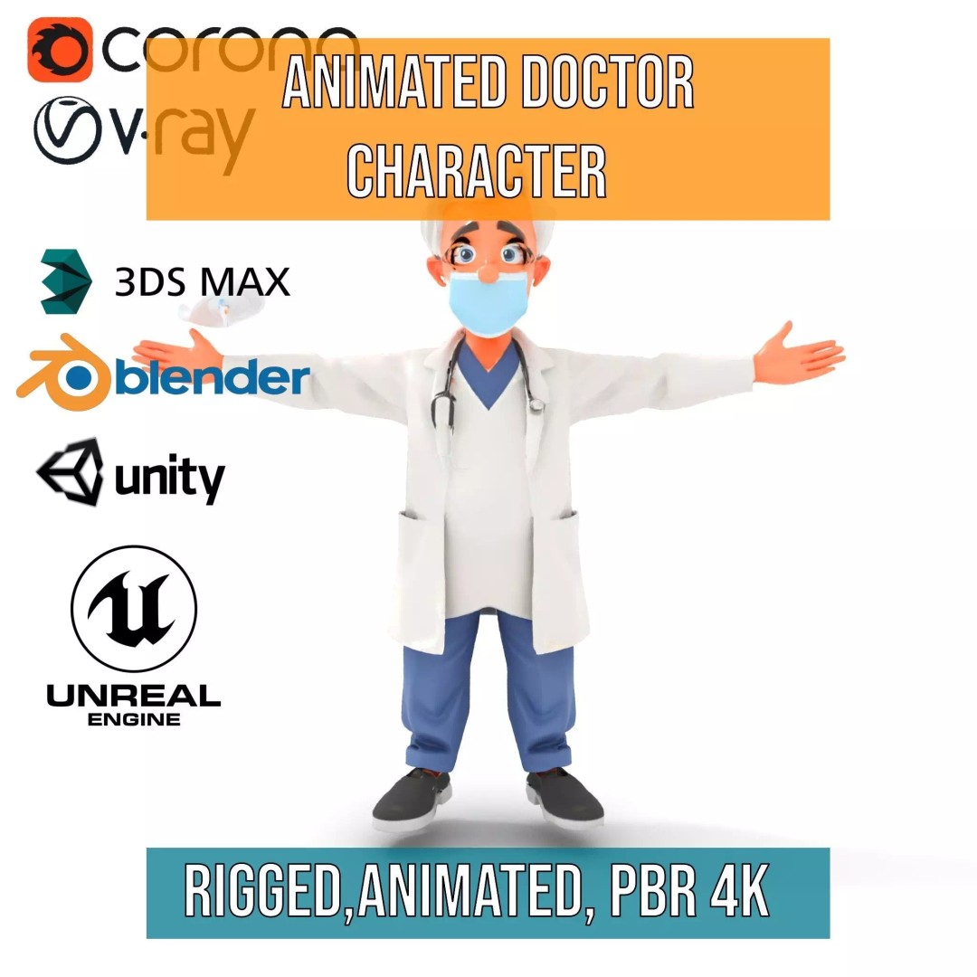 Animated Doctor Character 3D Model – Low-Poly Rigged Asset, FBX - View 34