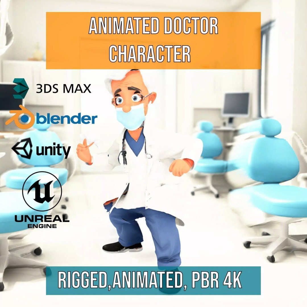 Animated Doctor Character 3D Model – Low-Poly Rigged Asset, FBX - View 5