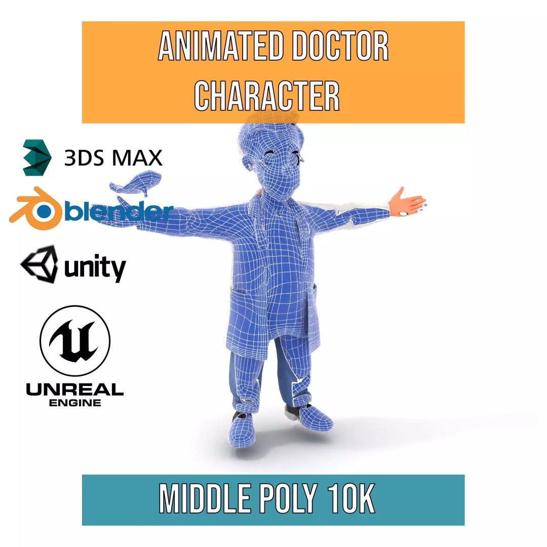Animated Doctor Character 3D Model – Low-Poly Rigged Asset, FBX - View 6