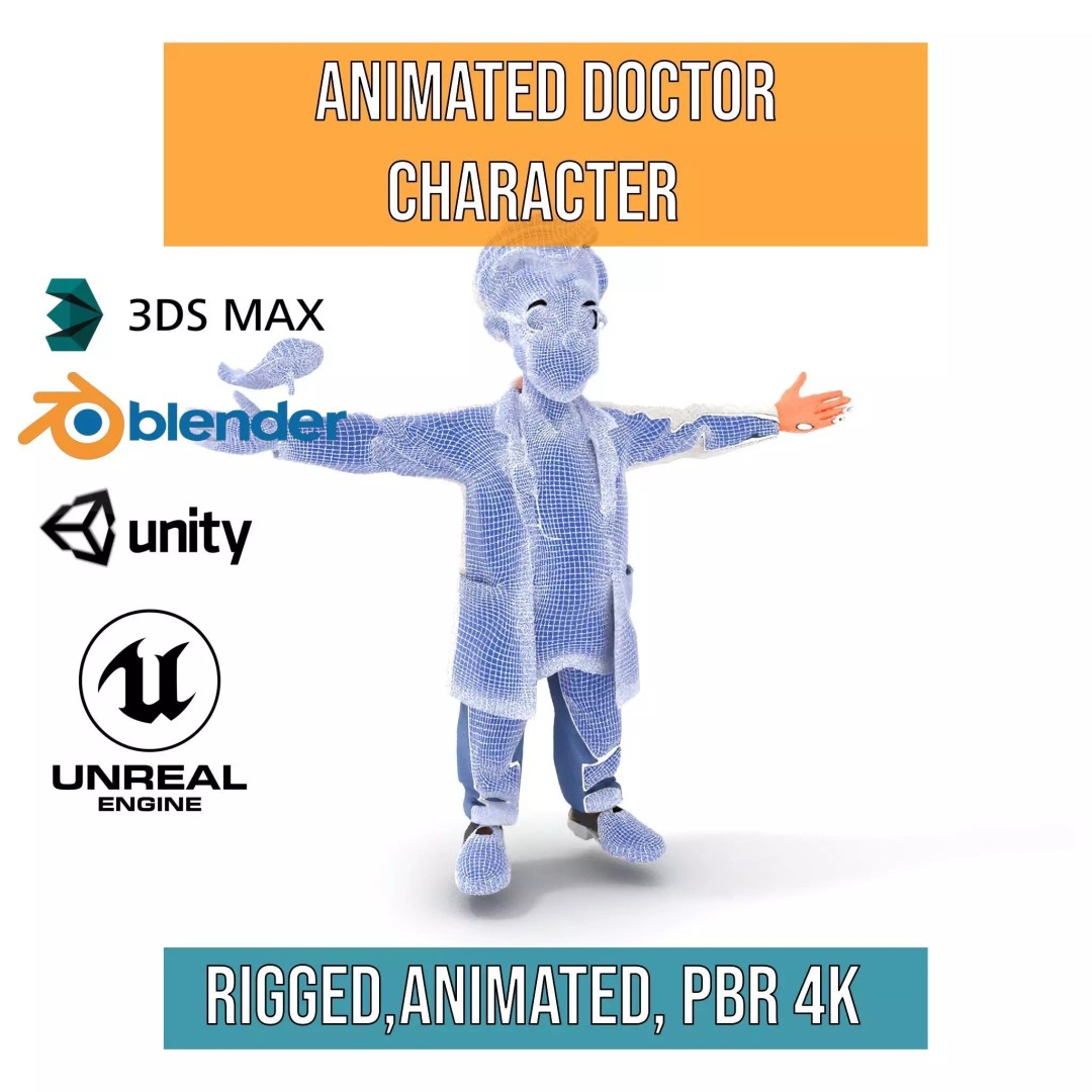 Animated Doctor Character 3D Model – Low-Poly Rigged Asset, FBX - View 9