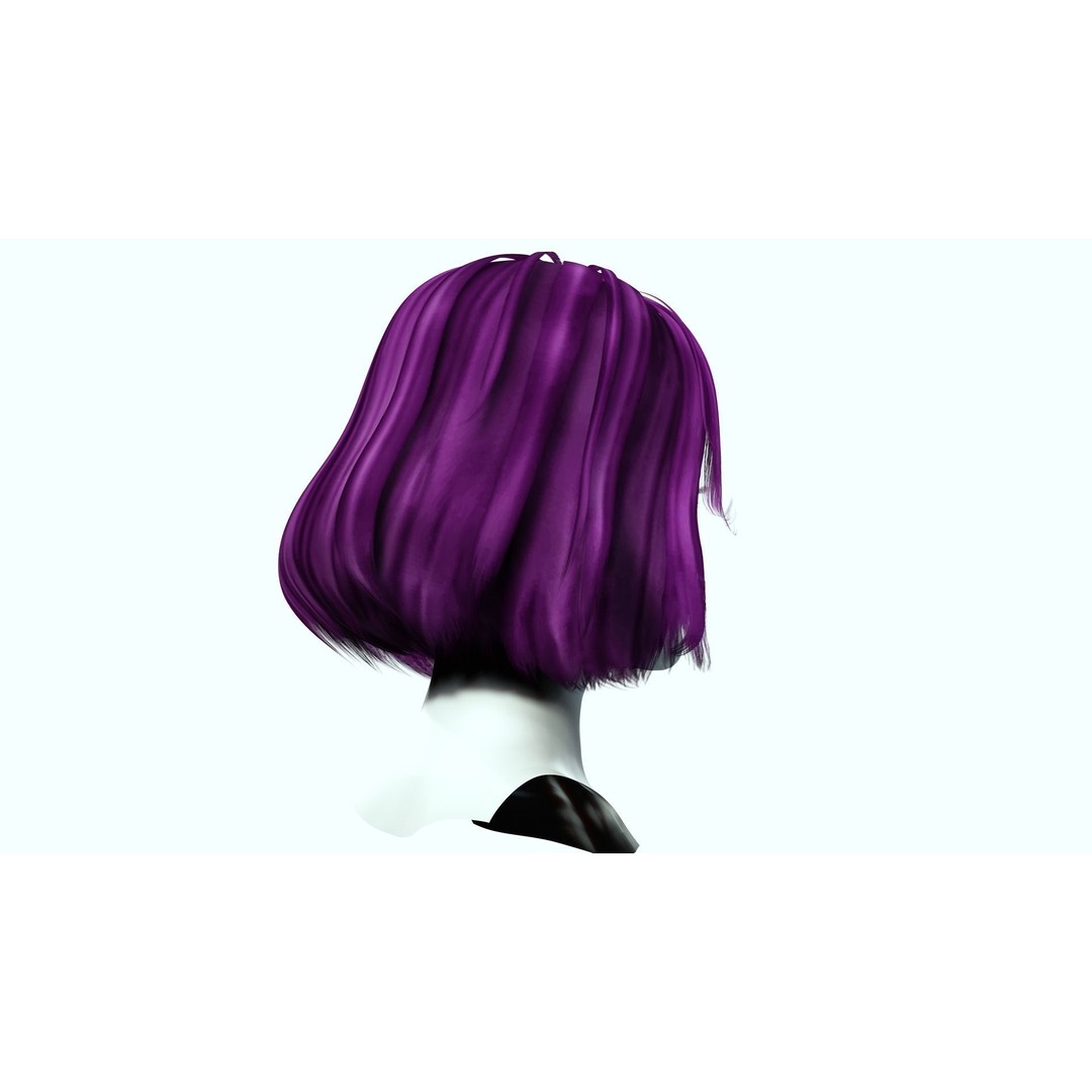 Short Hair 3D Model – Blunt Bangs Low-Poly Game Asset, FBX - View 10
