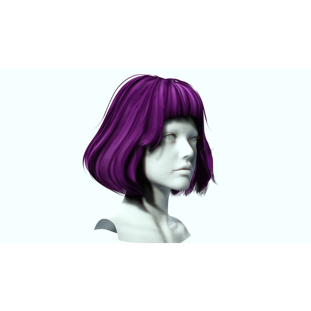 Short Hair 3D Model – Blunt Bangs Low-Poly Game Asset, FBX - View 11