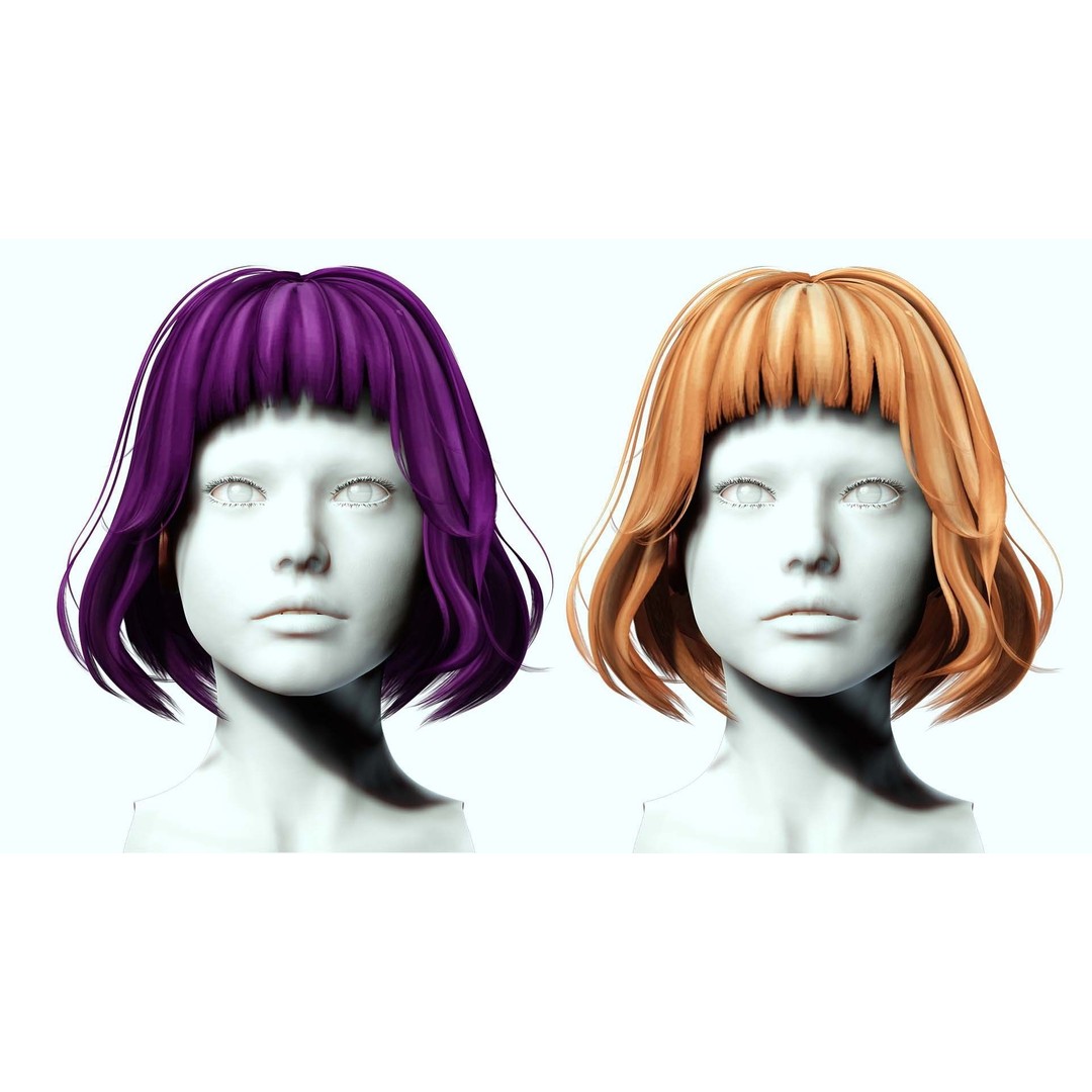 Short Hair 3D Model – Blunt Bangs Low-Poly Game Asset, FBX - View 3