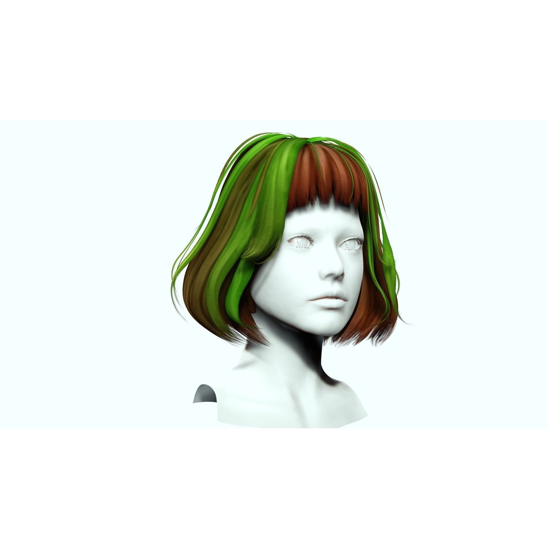 Short Hair 3D Model – Blunt Bangs Low-Poly Game Asset, FBX - View 4