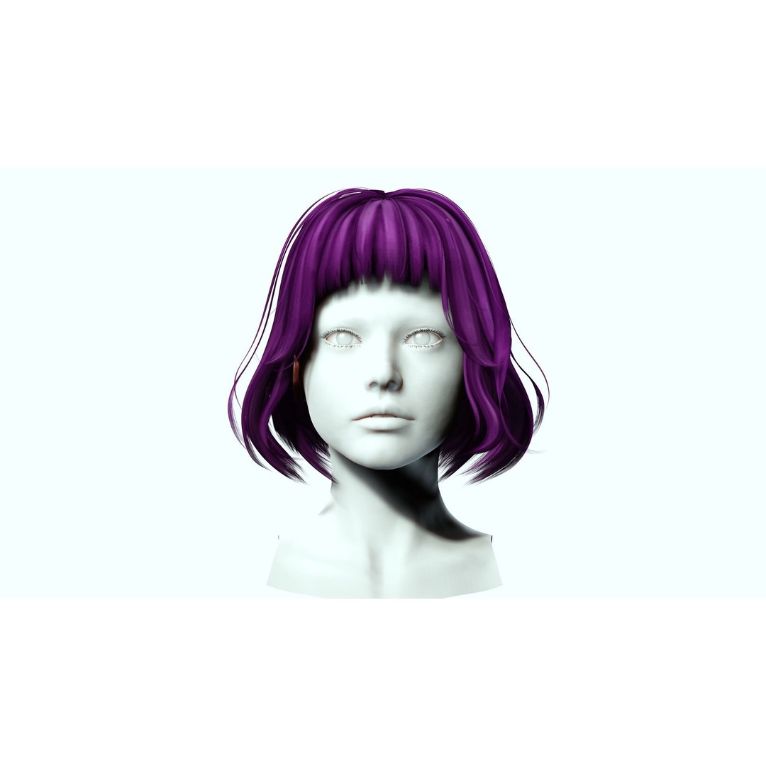 Short Hair 3D Model – Blunt Bangs Low-Poly Game Asset, FBX - View 5