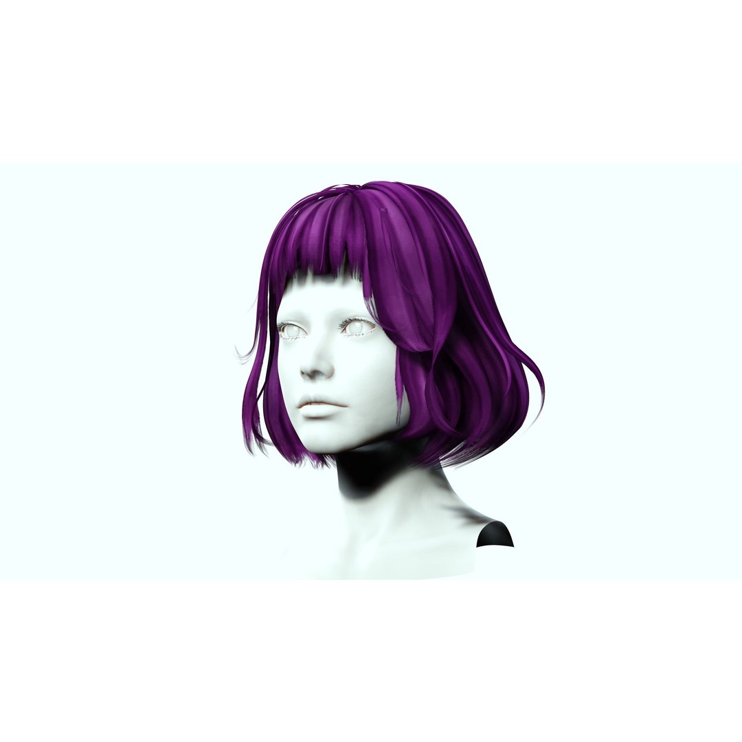 Short Hair 3D Model – Blunt Bangs Low-Poly Game Asset, FBX - View 6