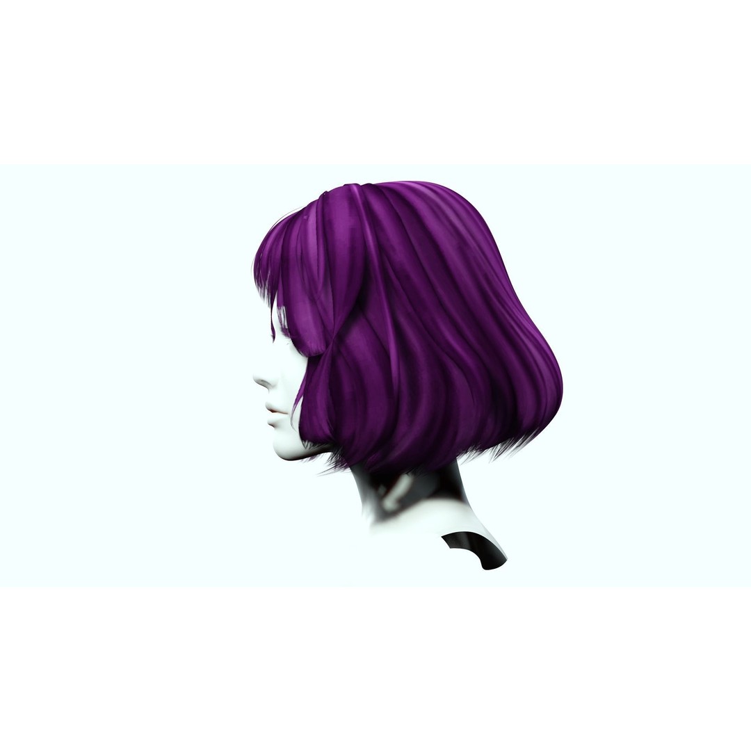 Short Hair 3D Model – Blunt Bangs Low-Poly Game Asset, FBX - View 7