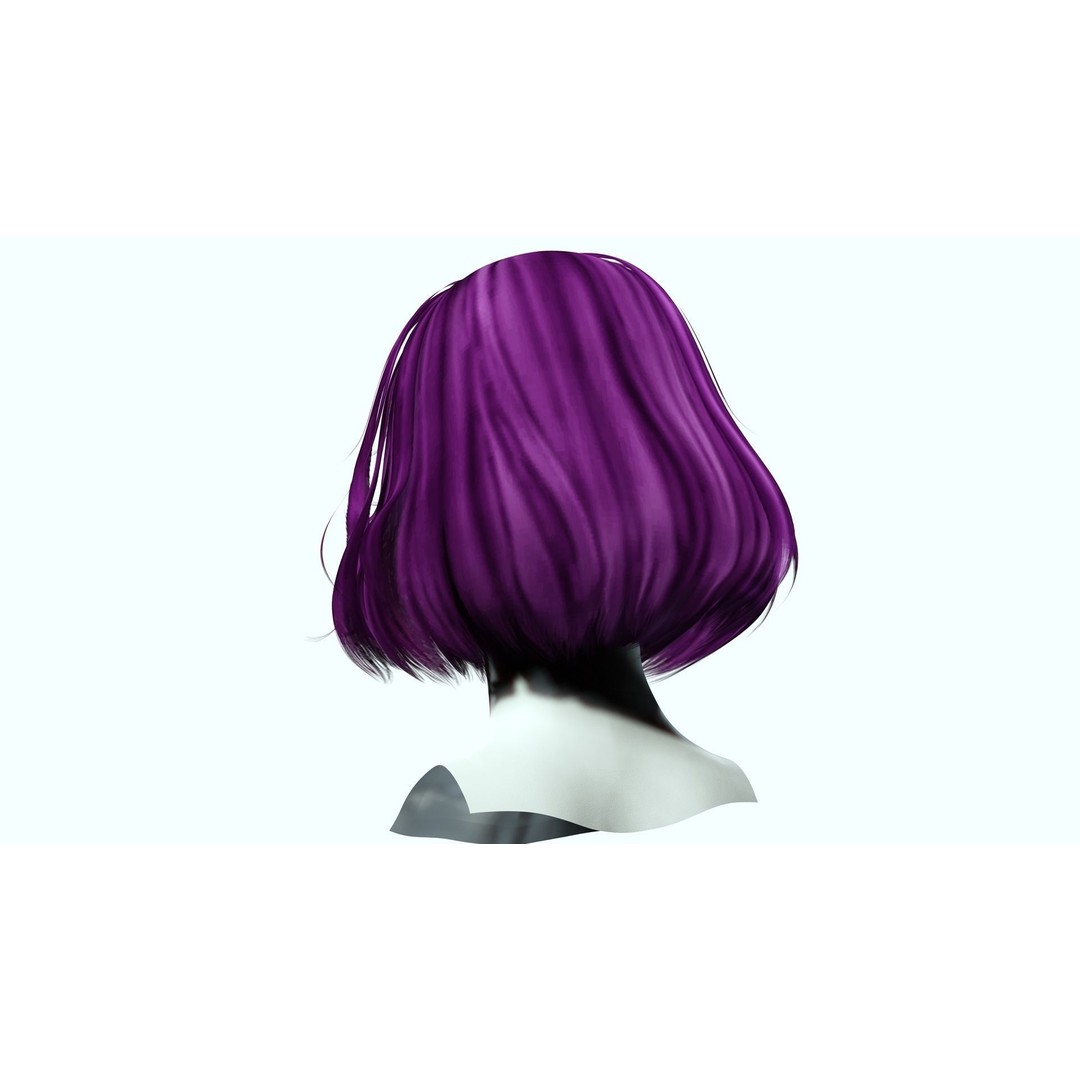 Short Hair 3D Model – Blunt Bangs Low-Poly Game Asset, FBX - View 8