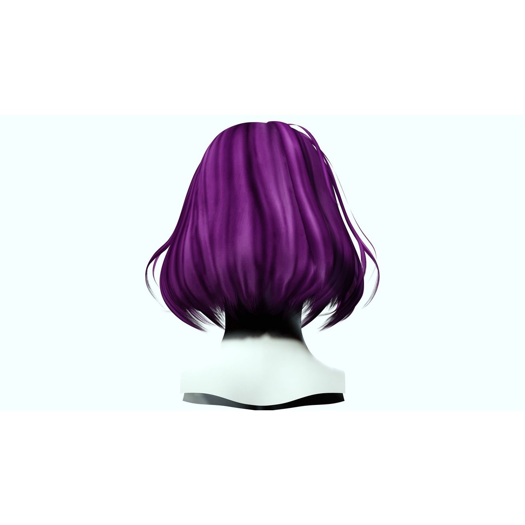 Short Hair 3D Model – Blunt Bangs Low-Poly Game Asset, FBX - View 9