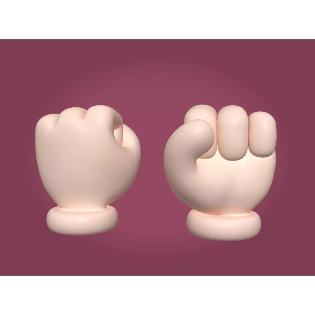 Cartoon Hand 3D Model – Low Poly Fist Icon with UV Mapping - View 2