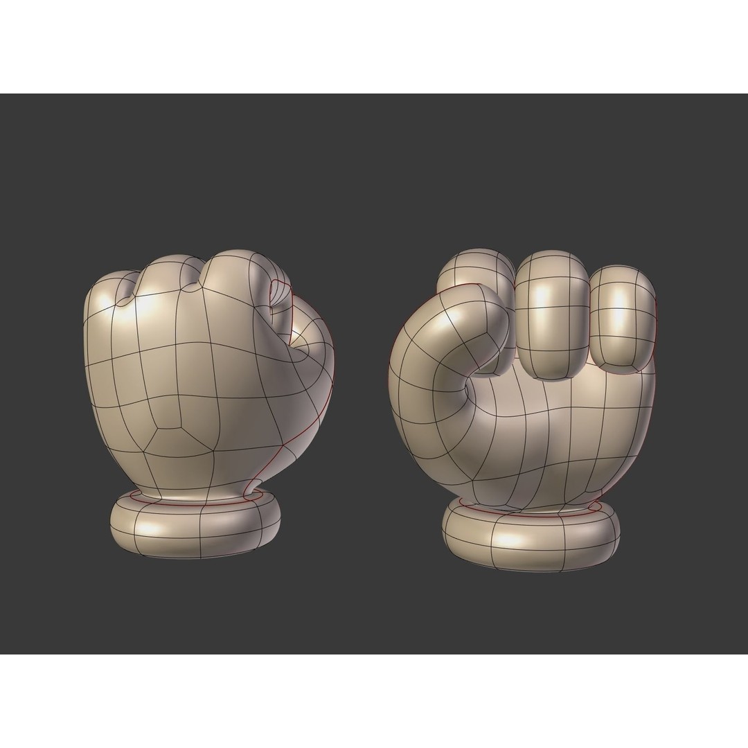 Cartoon Hand 3D Model – Low Poly Fist Icon with UV Mapping - View 6