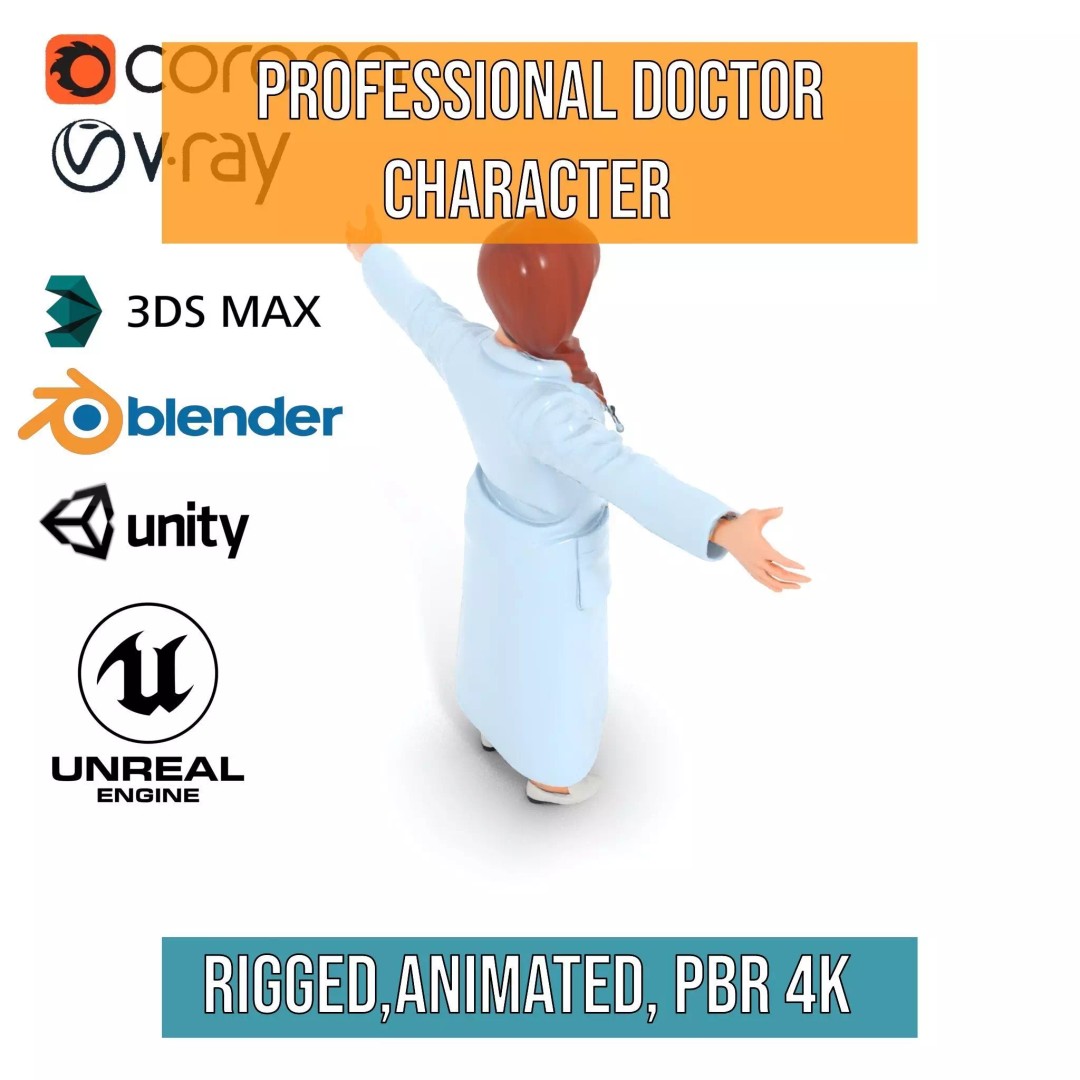 Doctor Character 3D Model – Low Poly Rigged Animation Asset, FBX