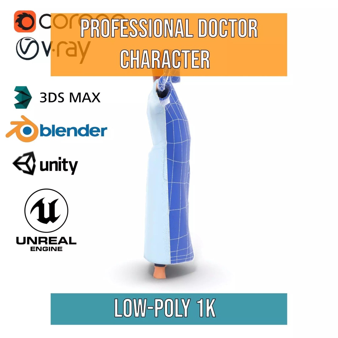 Doctor Character 3D Model – Low Poly Rigged Animation Asset, FBX - View 11