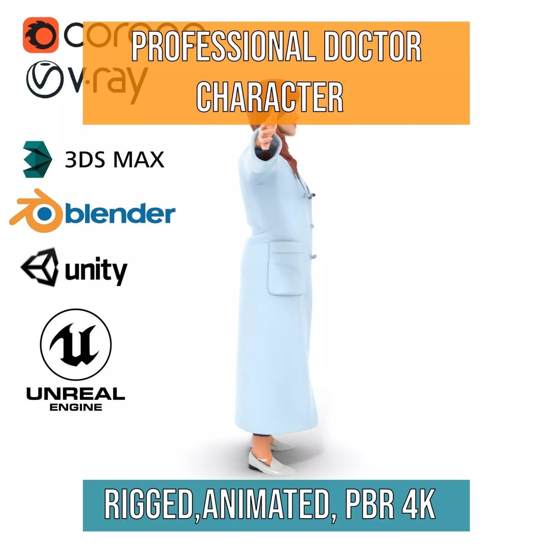 Doctor Character 3D Model – Low Poly Rigged Animation Asset, FBX - View 12