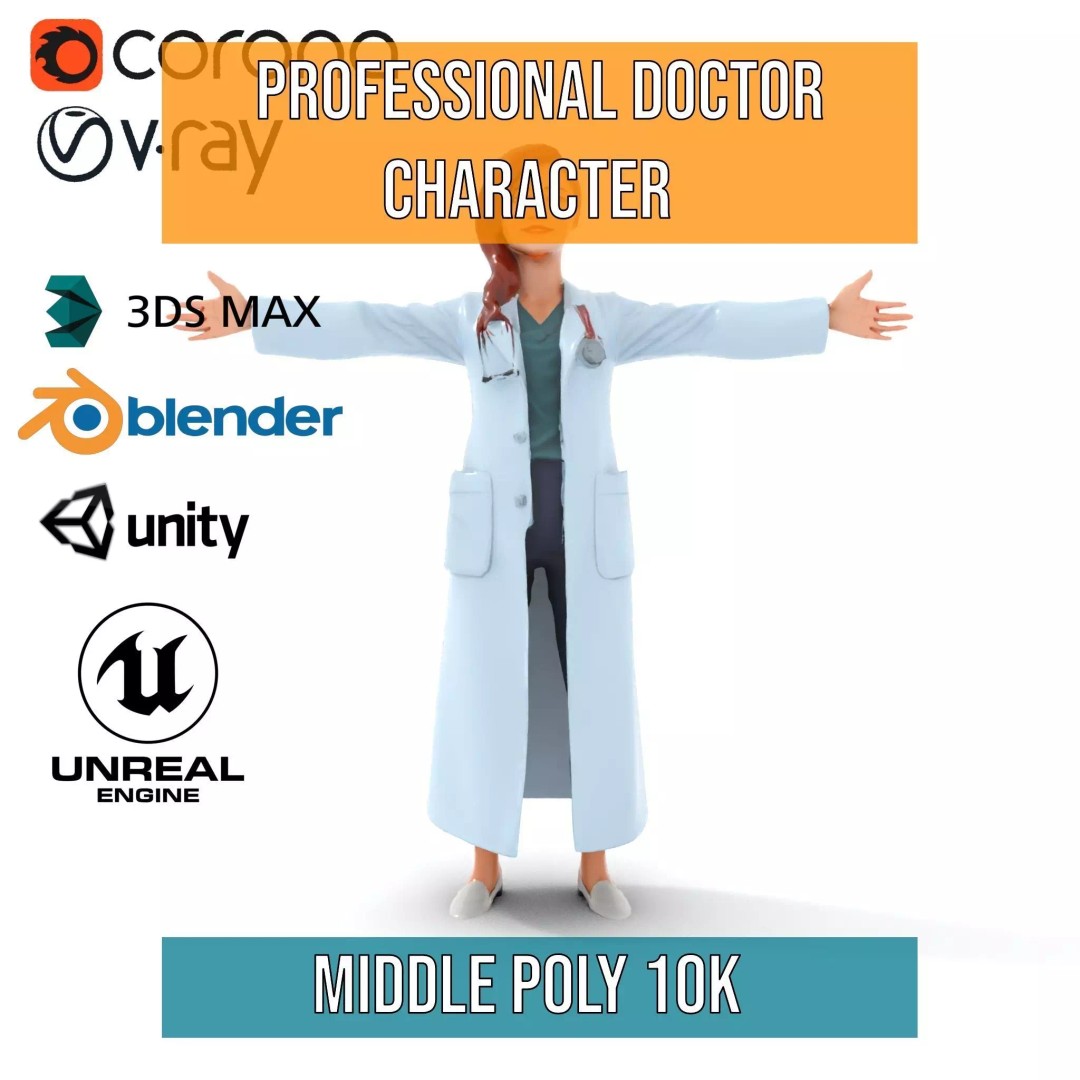 Doctor Character 3D Model – Low Poly Rigged Animation Asset, FBX - View 13