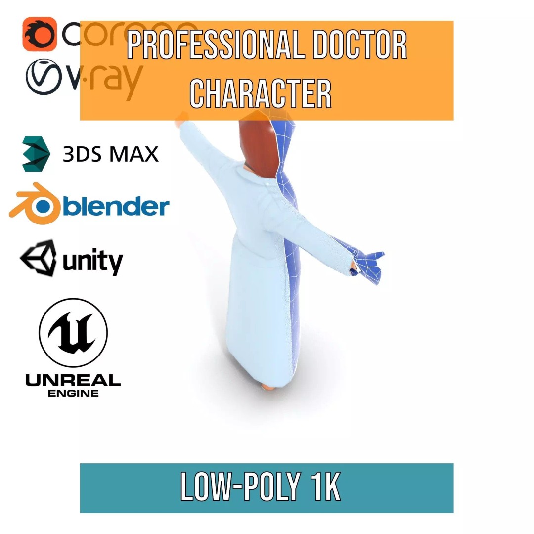 Doctor Character 3D Model – Low Poly Rigged Animation Asset, FBX - View 14