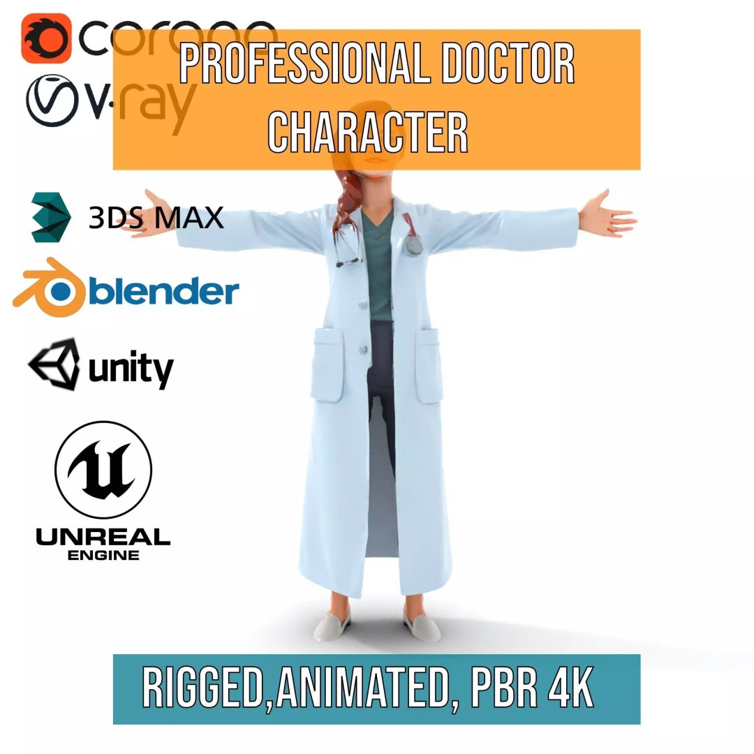 Doctor Character 3D Model – Low Poly Rigged Animation Asset, FBX - View 15