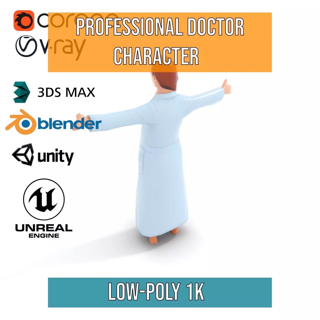 Doctor Character 3D Model – Low Poly Rigged Animation Asset, FBX - View 17