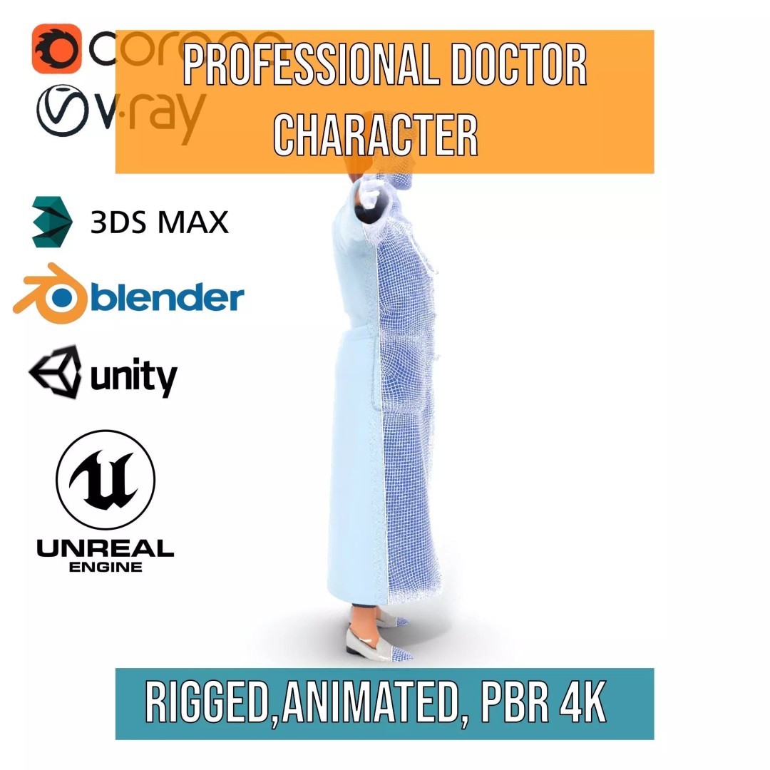 Doctor Character 3D Model – Low Poly Rigged Animation Asset, FBX - View 18