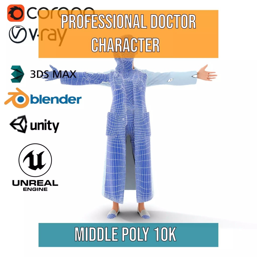 Doctor Character 3D Model – Low Poly Rigged Animation Asset, FBX - View 19