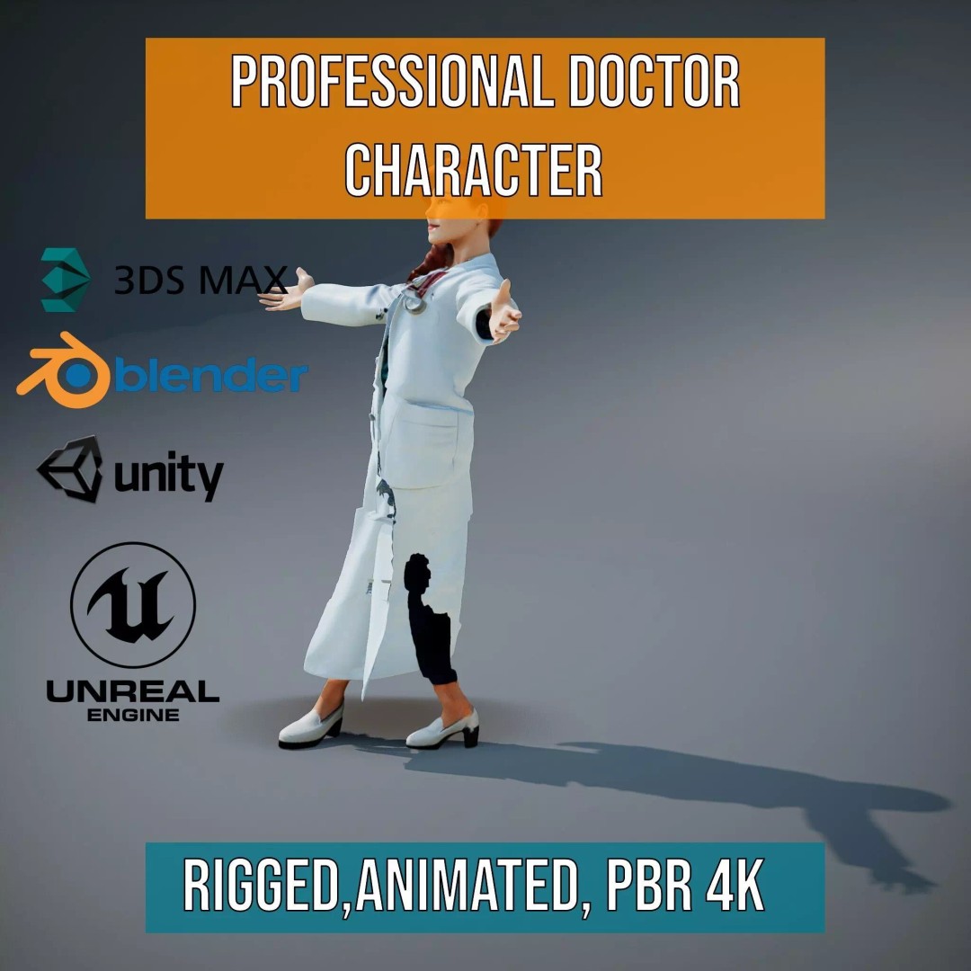 Doctor Character 3D Model – Low Poly Rigged Animation Asset, FBX - View 2