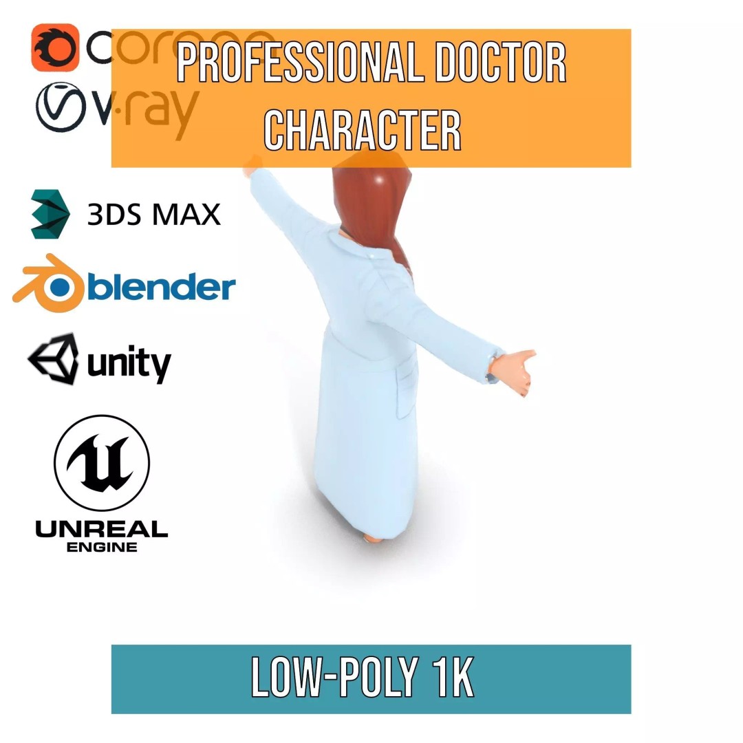 Doctor Character 3D Model – Low Poly Rigged Animation Asset, FBX - View 20