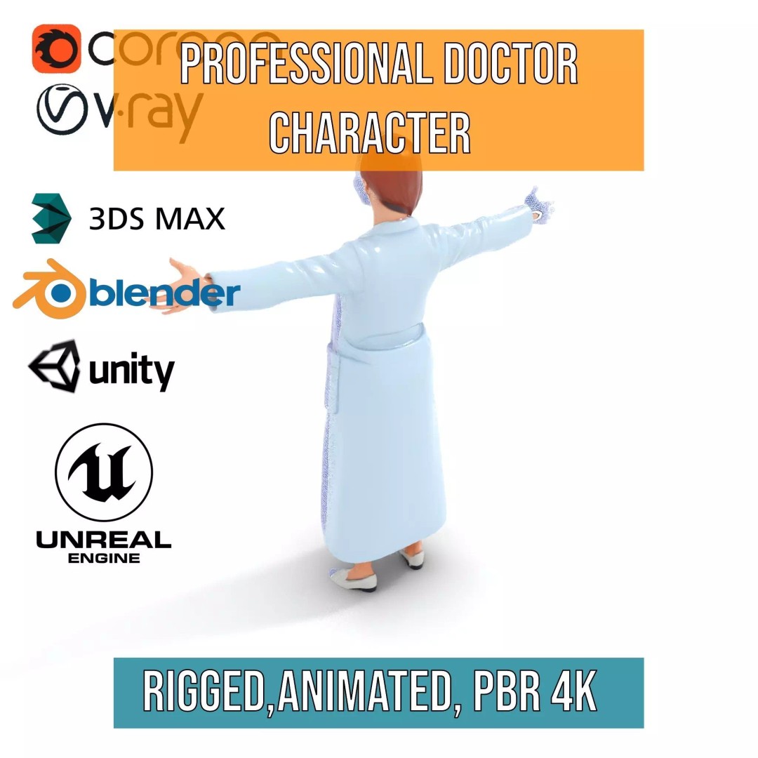 Doctor Character 3D Model – Low Poly Rigged Animation Asset, FBX - View 21