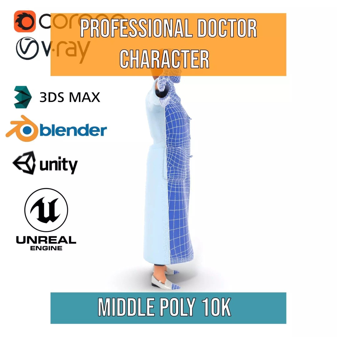 Doctor Character 3D Model – Low Poly Rigged Animation Asset, FBX - View 22