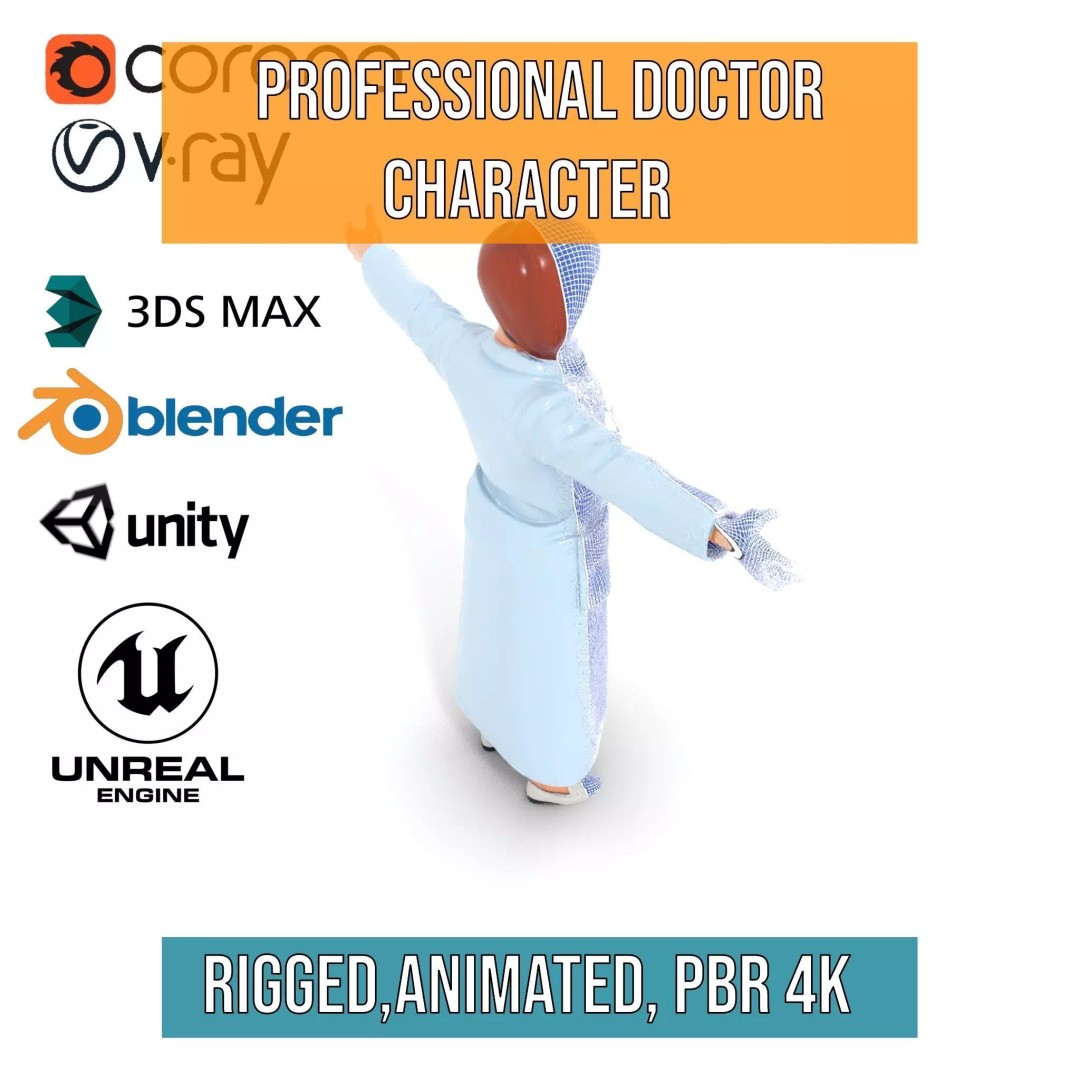 Doctor Character 3D Model – Low Poly Rigged Animation Asset, FBX - View 24