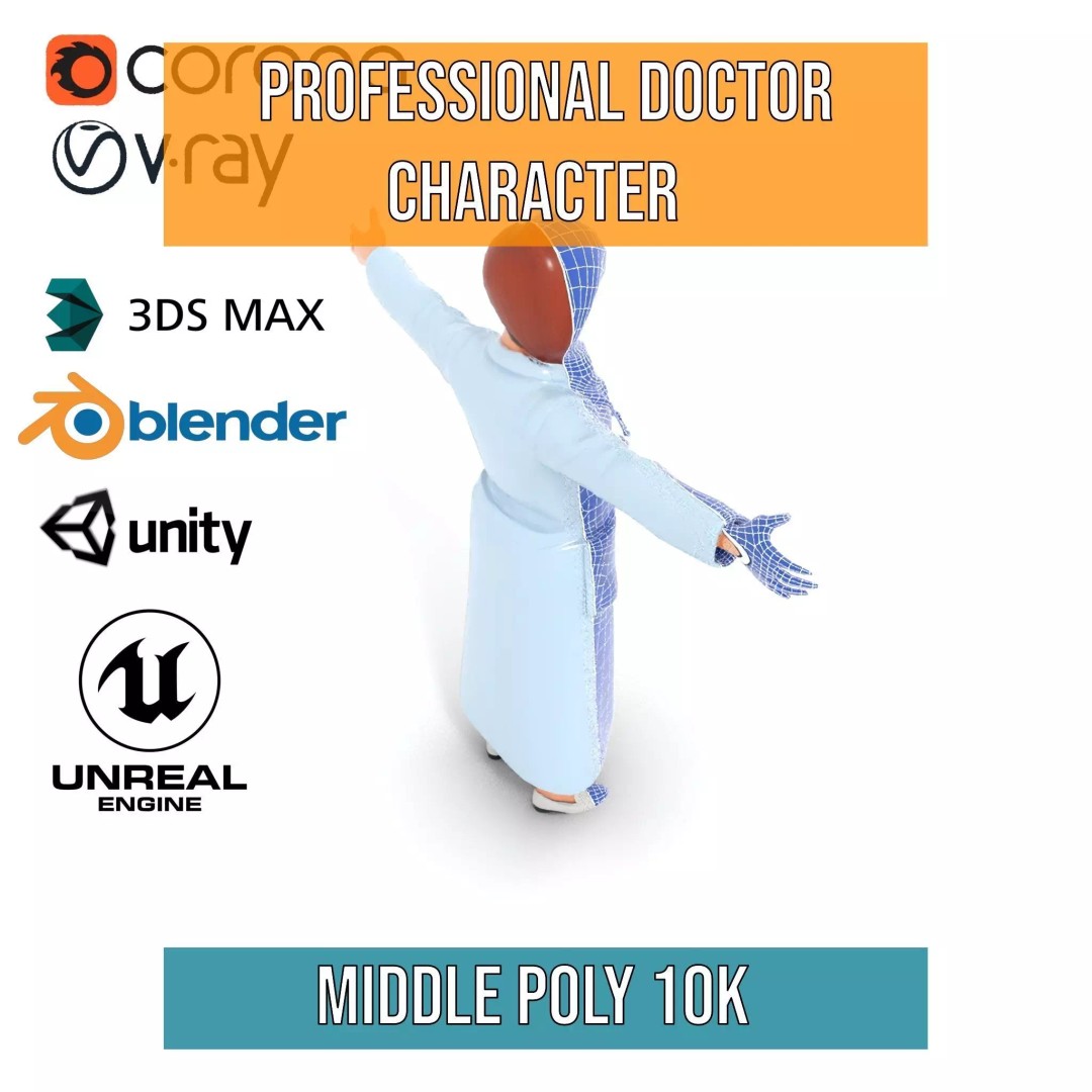 Doctor Character 3D Model – Low Poly Rigged Animation Asset, FBX - View 25