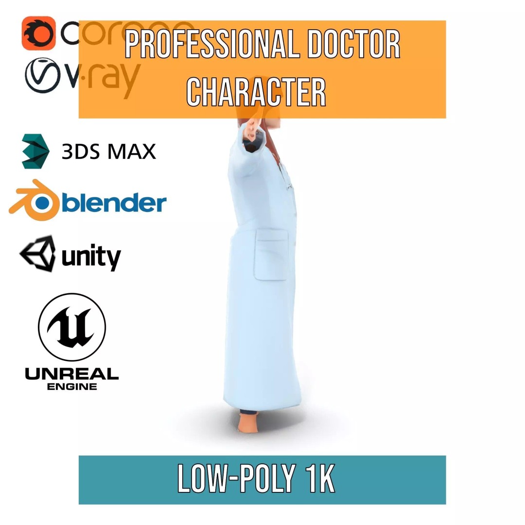 Doctor Character 3D Model – Low Poly Rigged Animation Asset, FBX - View 26