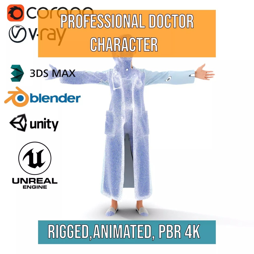 Doctor Character 3D Model – Low Poly Rigged Animation Asset, FBX - View 27