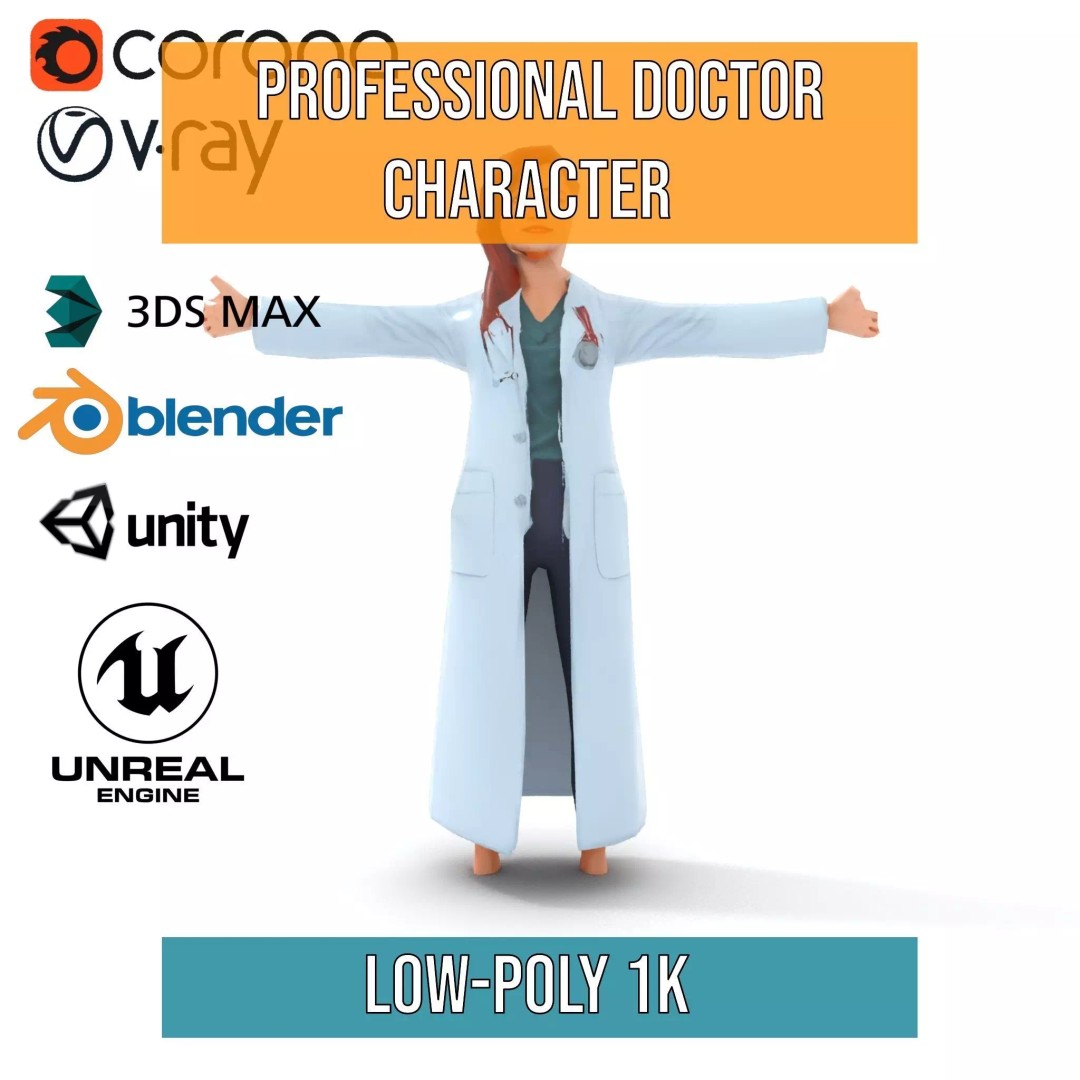 Doctor Character 3D Model – Low Poly Rigged Animation Asset, FBX - View 29
