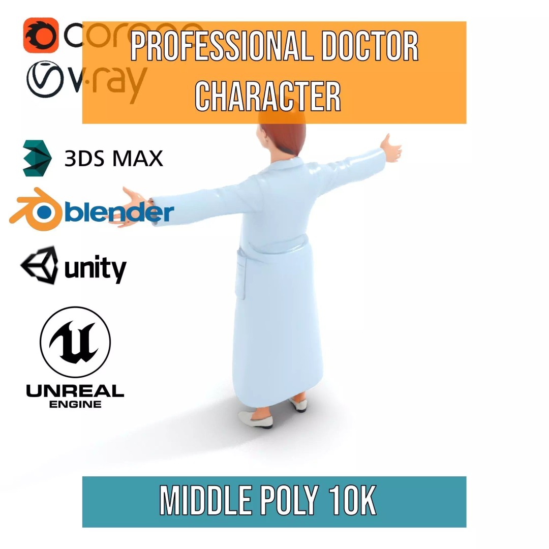 Doctor Character 3D Model – Low Poly Rigged Animation Asset, FBX - View 30