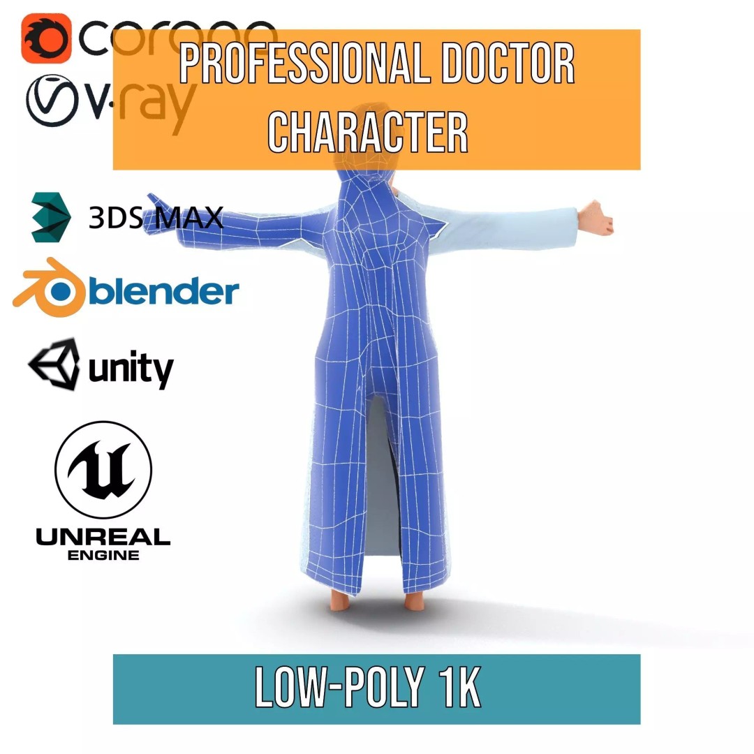 Doctor Character 3D Model – Low Poly Rigged Animation Asset, FBX - View 31
