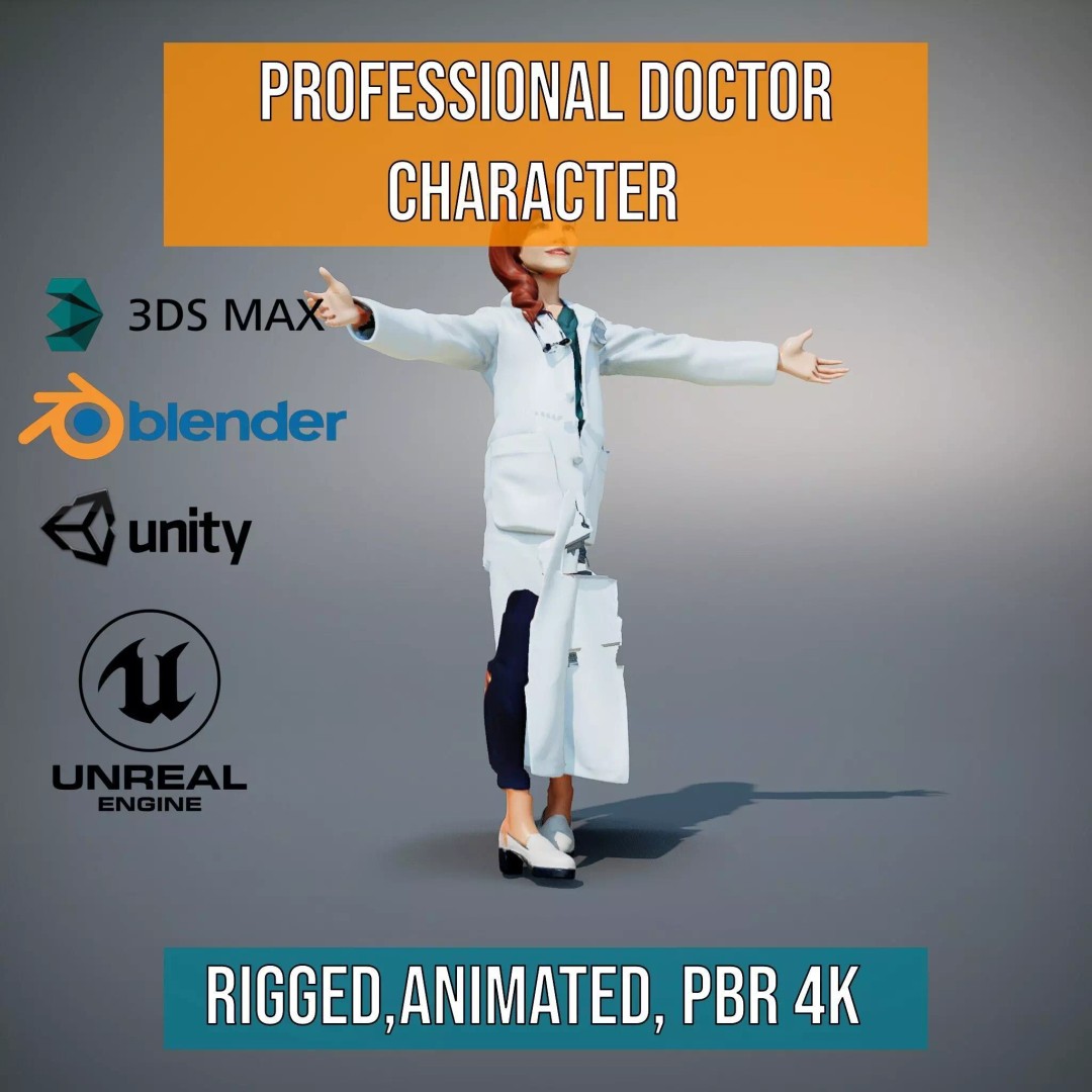 Doctor Character 3D Model – Low Poly Rigged Animation Asset, FBX - View 5