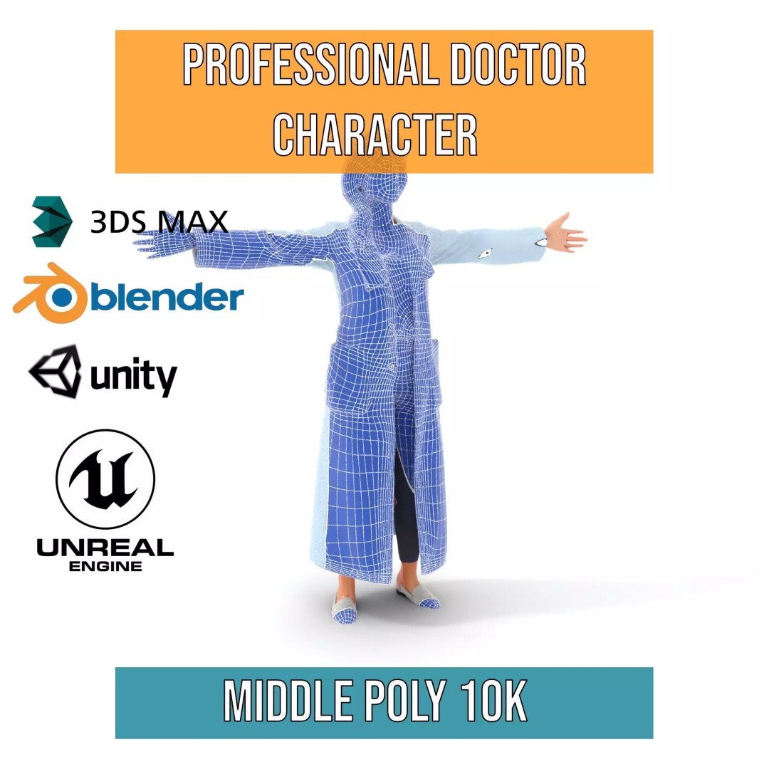 Doctor Character 3D Model – Low Poly Rigged Animation Asset, FBX - View 6