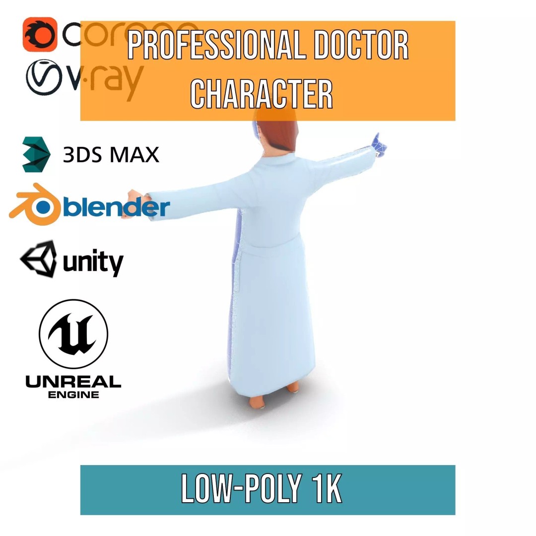 Doctor Character 3D Model – Low Poly Rigged Animation Asset, FBX - View 7