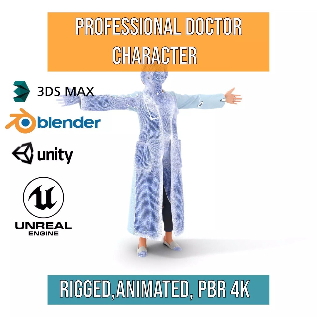 Doctor Character 3D Model – Low Poly Rigged Animation Asset, FBX - View 9