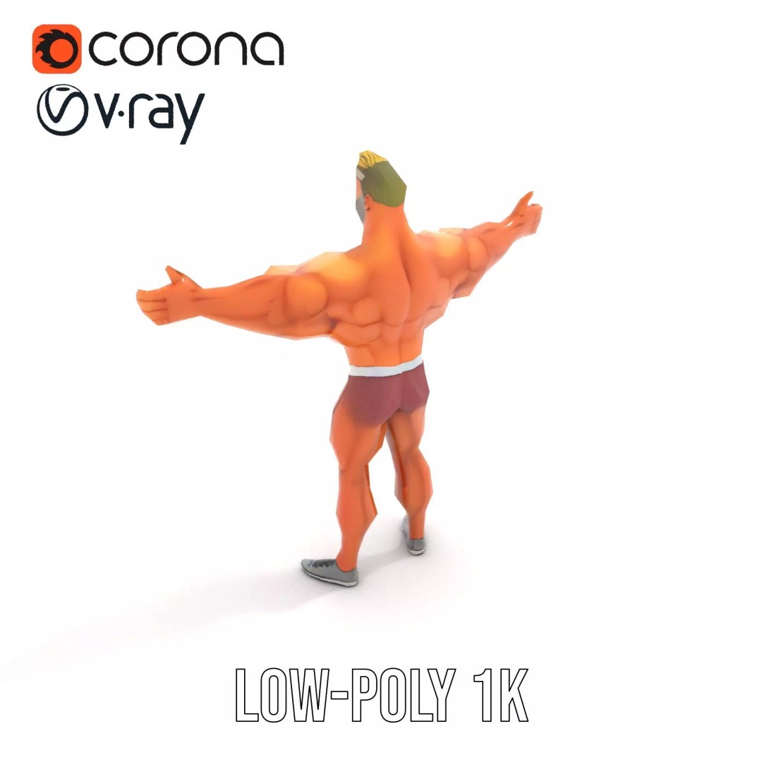 Muscular Character 3D Model – Low Poly Animated Game Asset, FBX - View 10