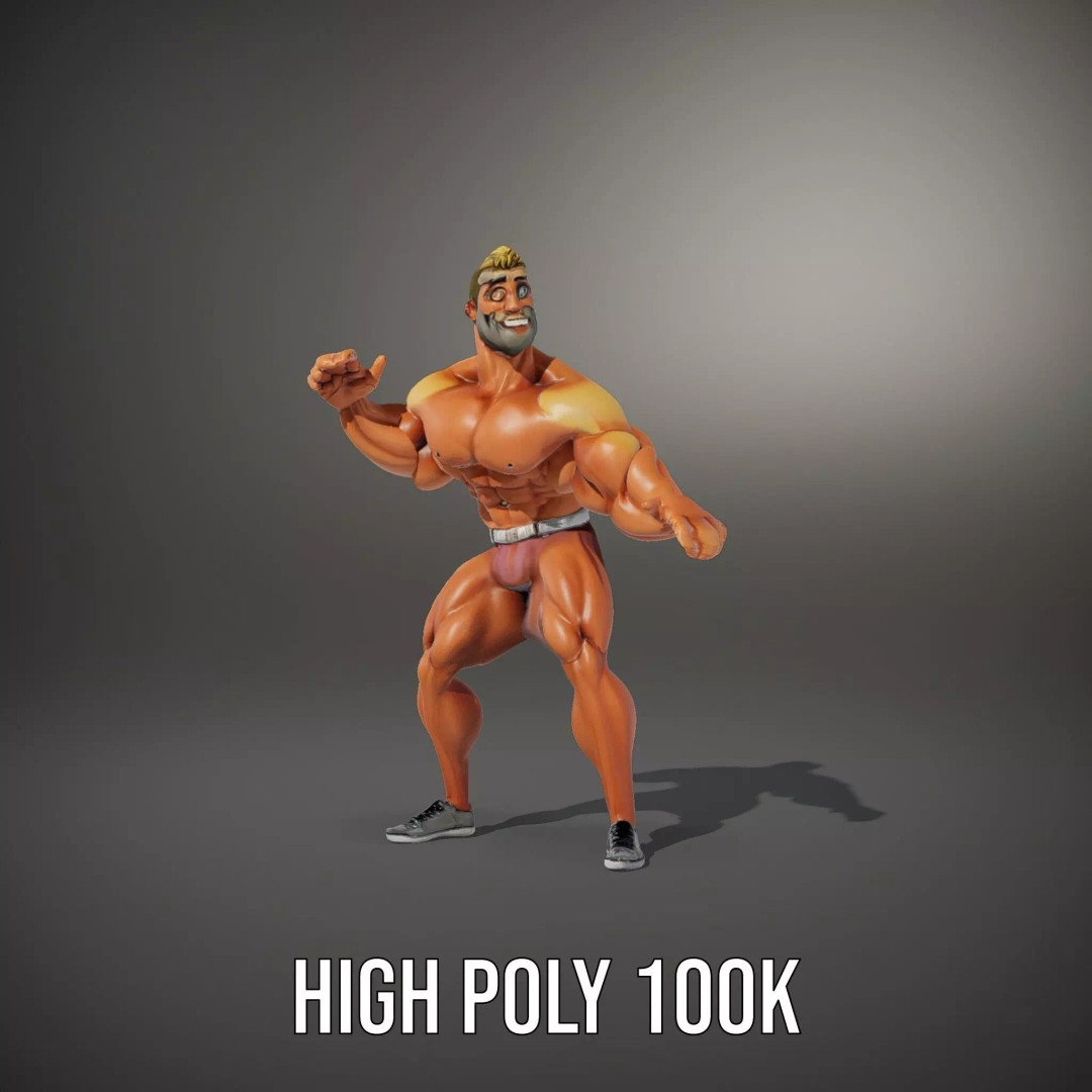 Muscular Character 3D Model – Low Poly Animated Game Asset, FBX - View 11
