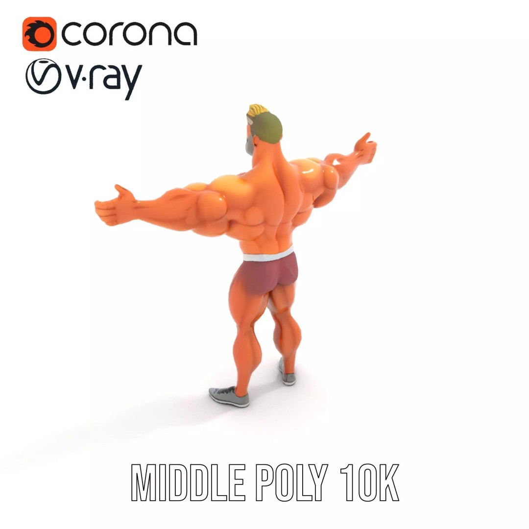 Muscular Character 3D Model – Low Poly Animated Game Asset, FBX - View 12