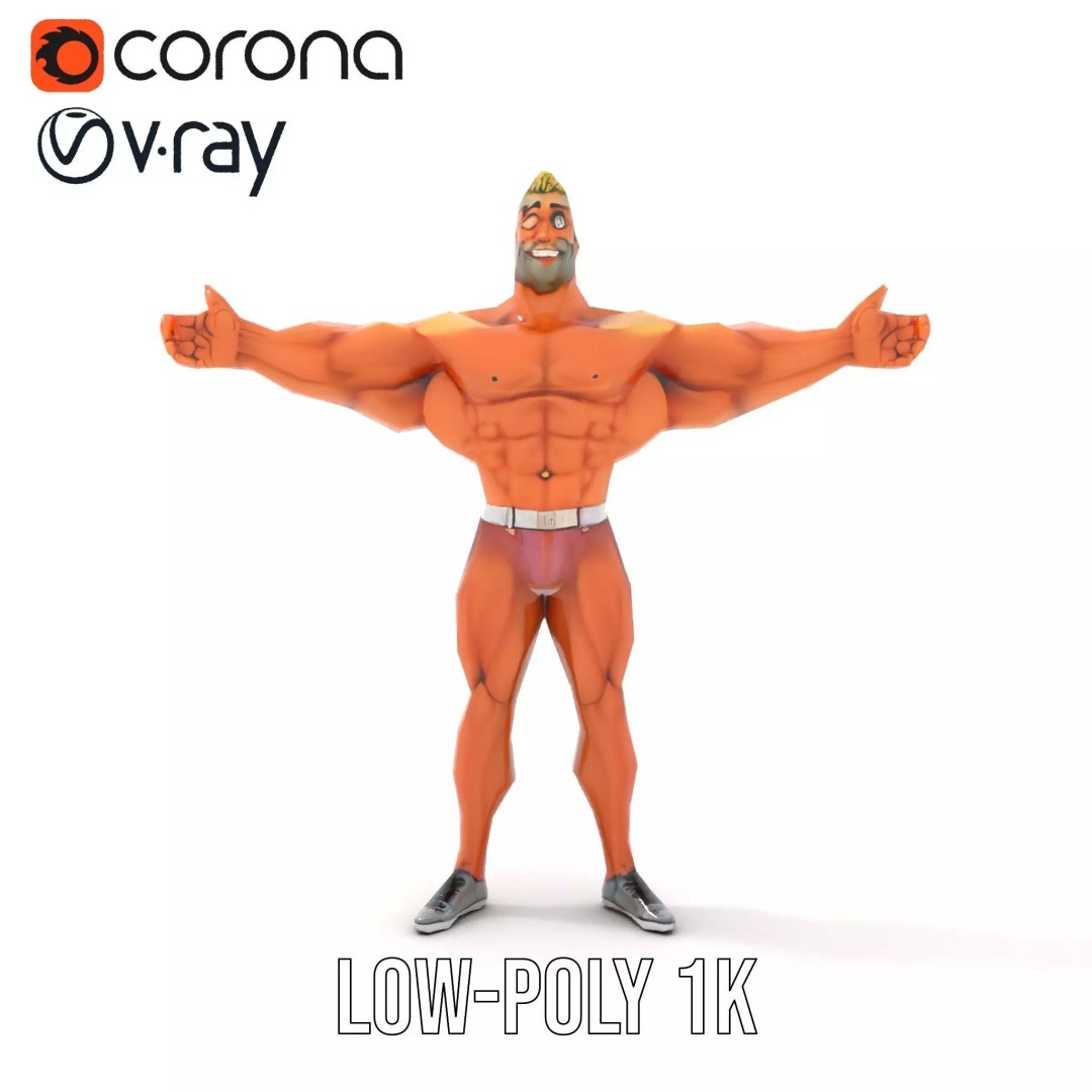 Muscular Character 3D Model – Low Poly Animated Game Asset, FBX - View 18